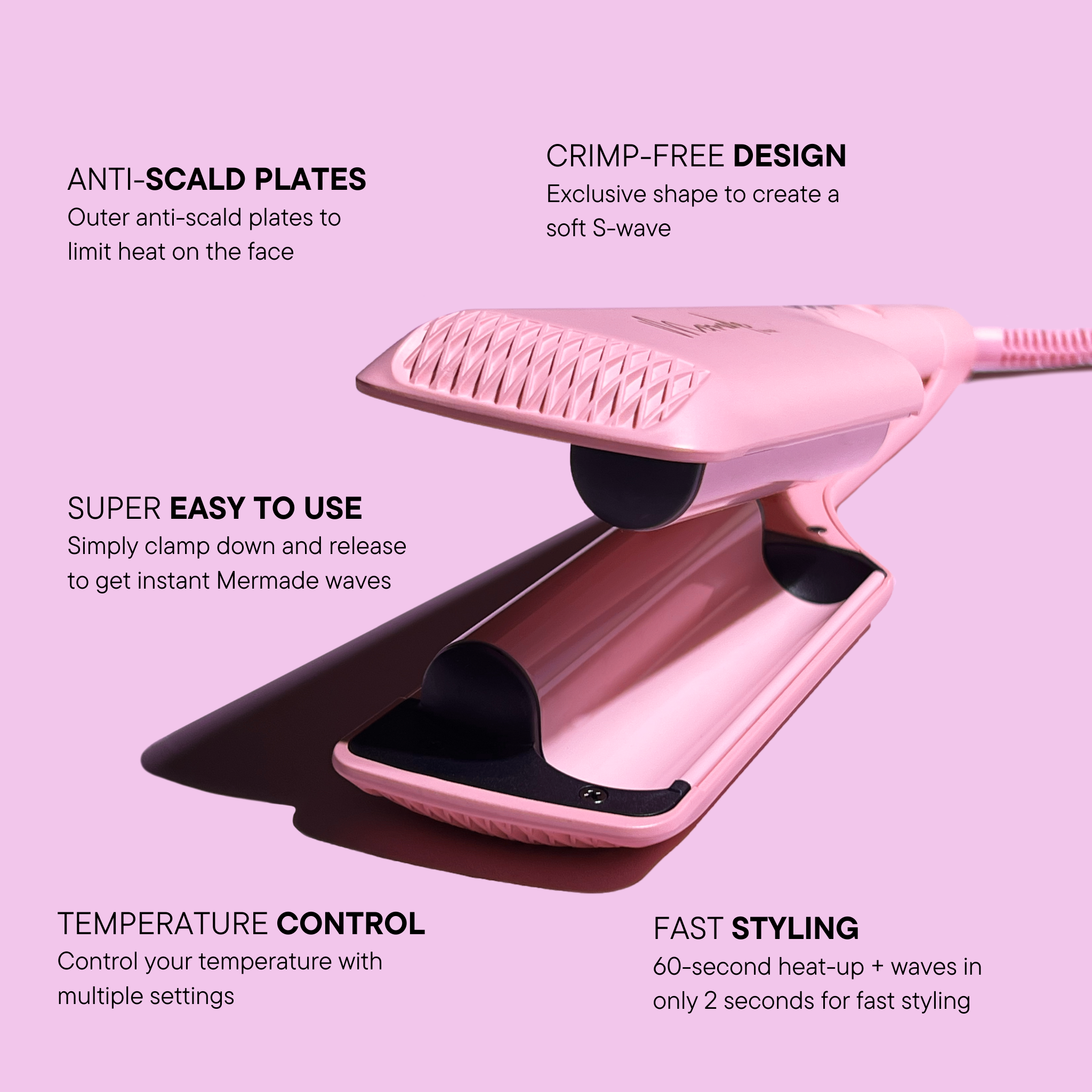 Features and benefits of the Mermade Hair Double Waver Pink