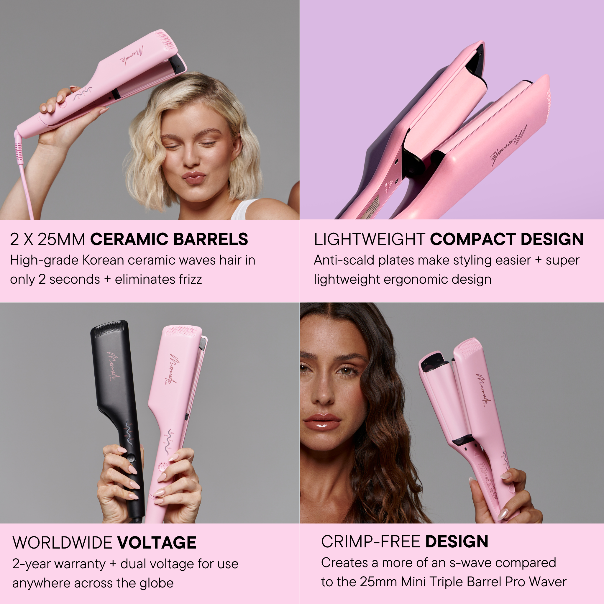 Features and benefits of the Mermade Hair Double Waver Pink