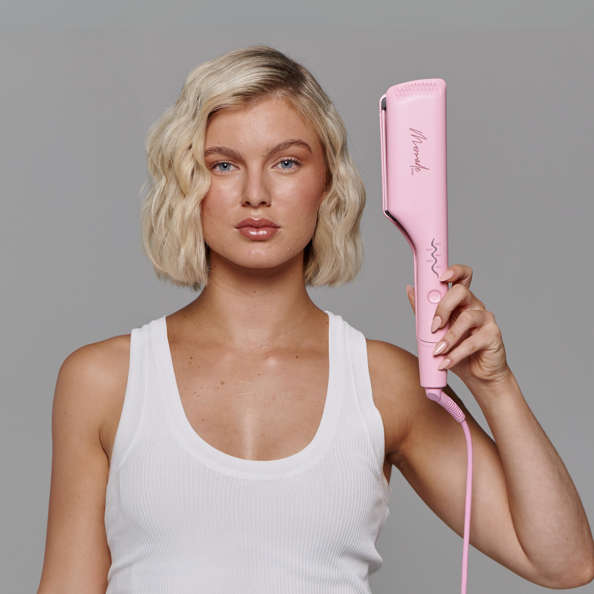 Mermade Hair Double Waver Pink styled on model with bob