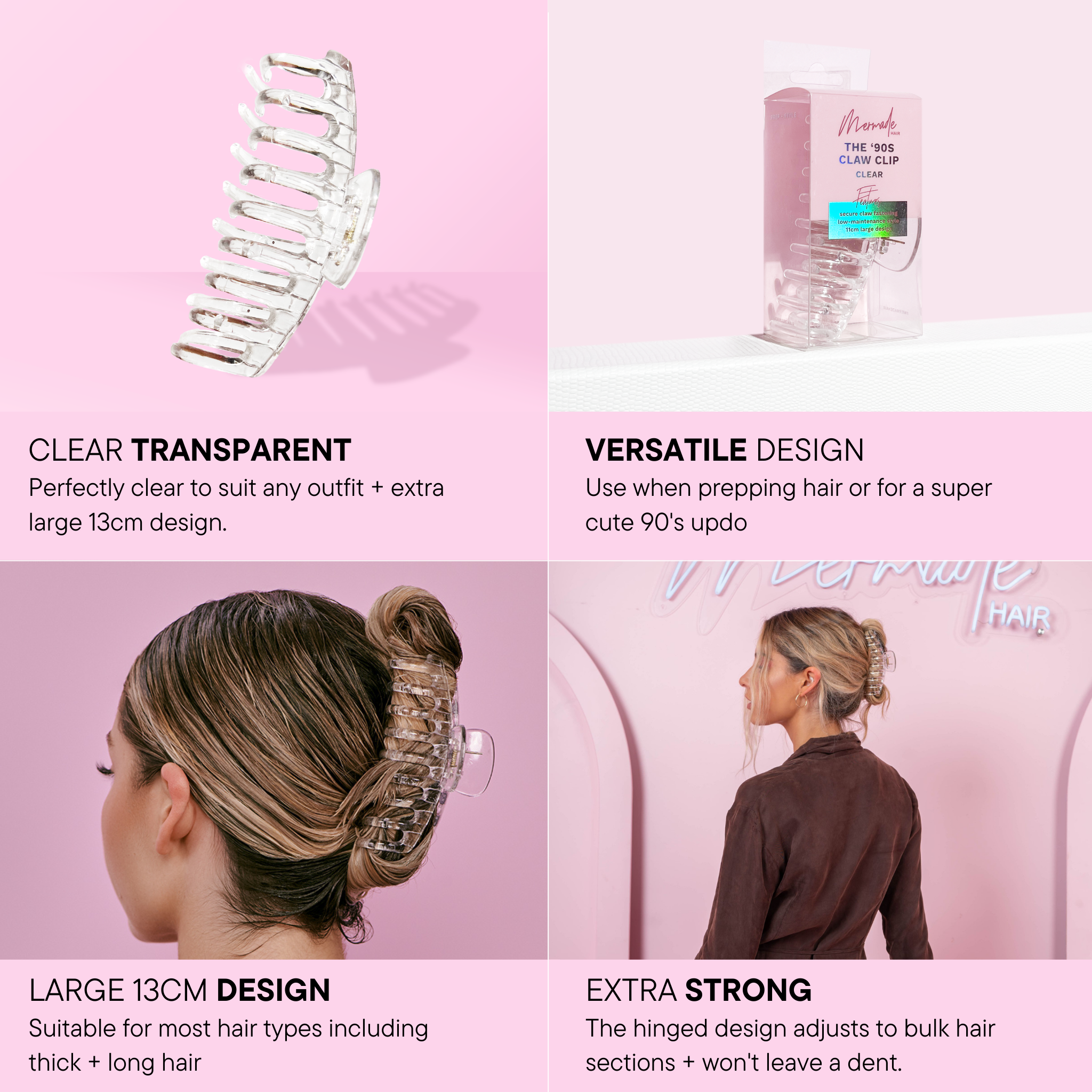 Mermade Hair Claw Clip Clear features and benefits