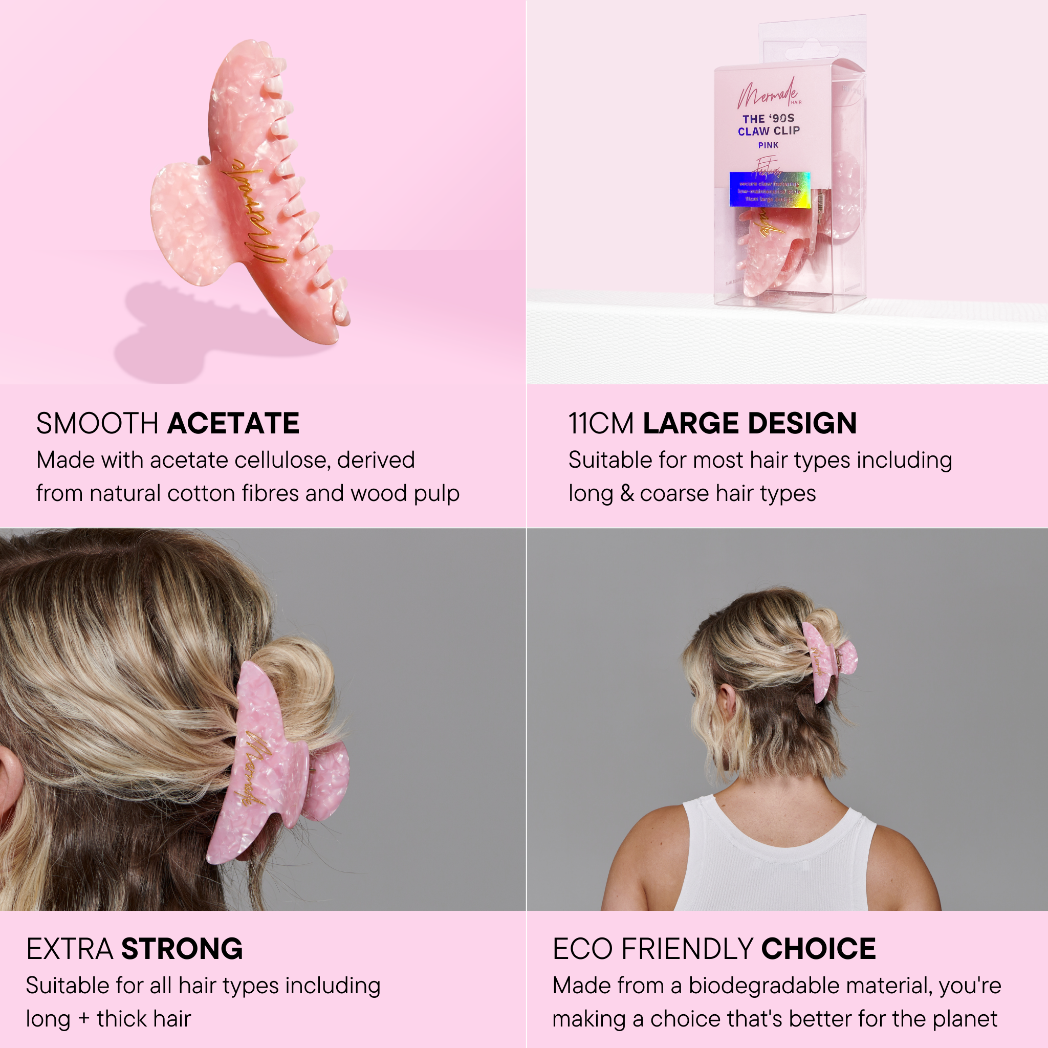 Mermade Hair Claw Clip Pink features and benefits