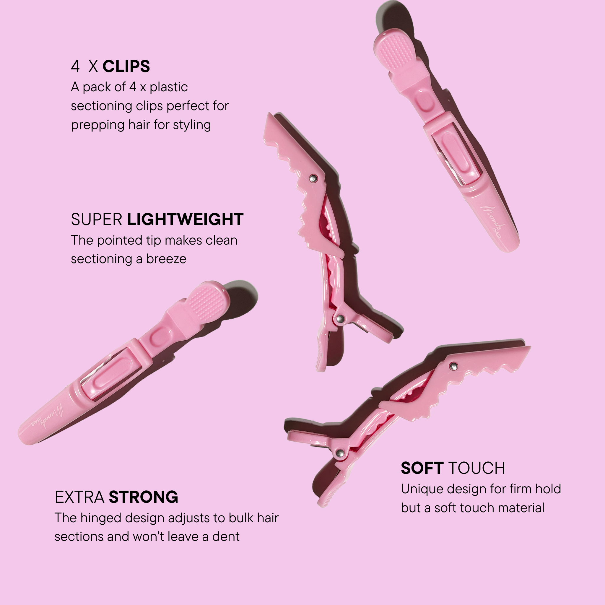 Features and benefits of the Mermade Hair Pink Grip Clips