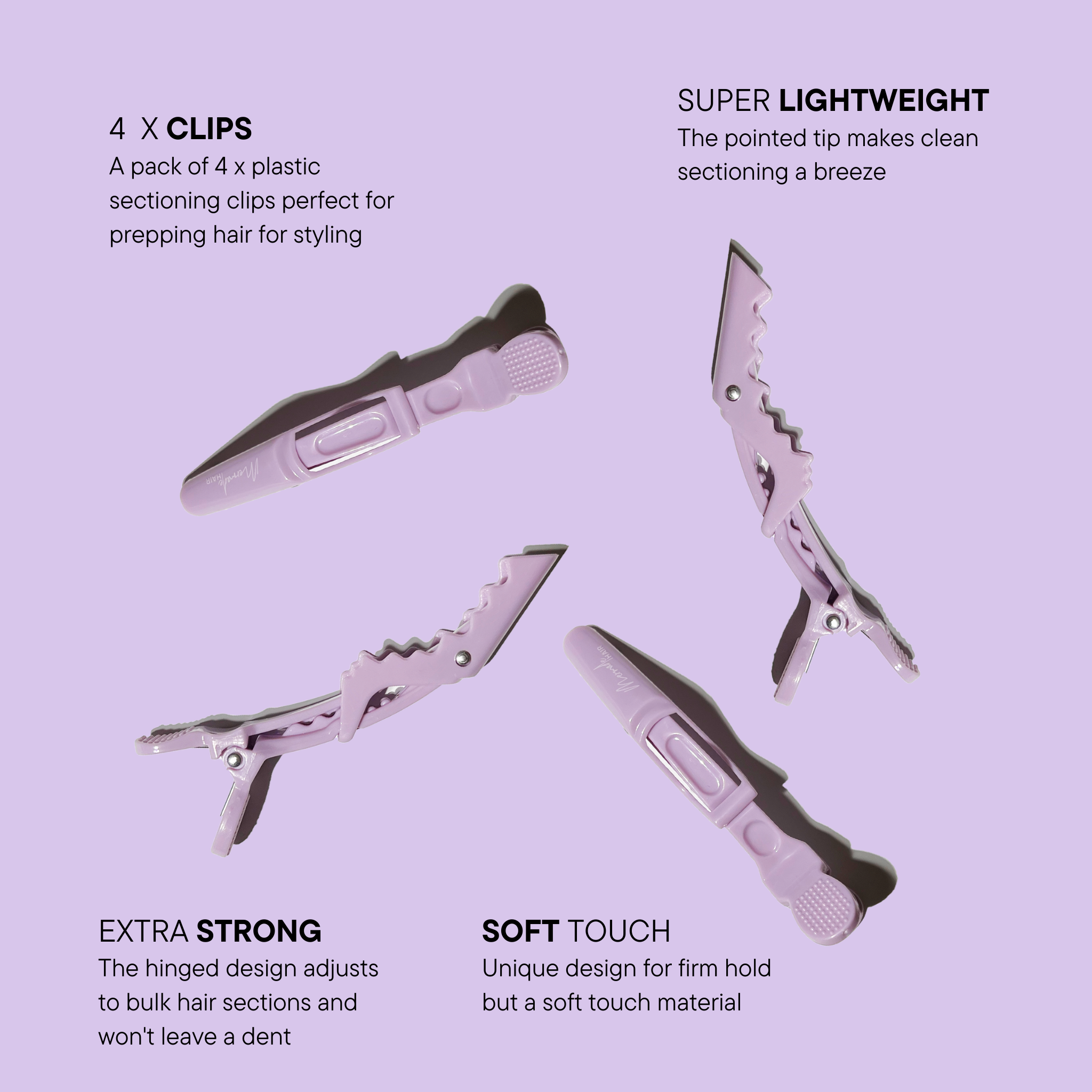 Features and benefits of the Mermade Hair Grip Clips Lilac