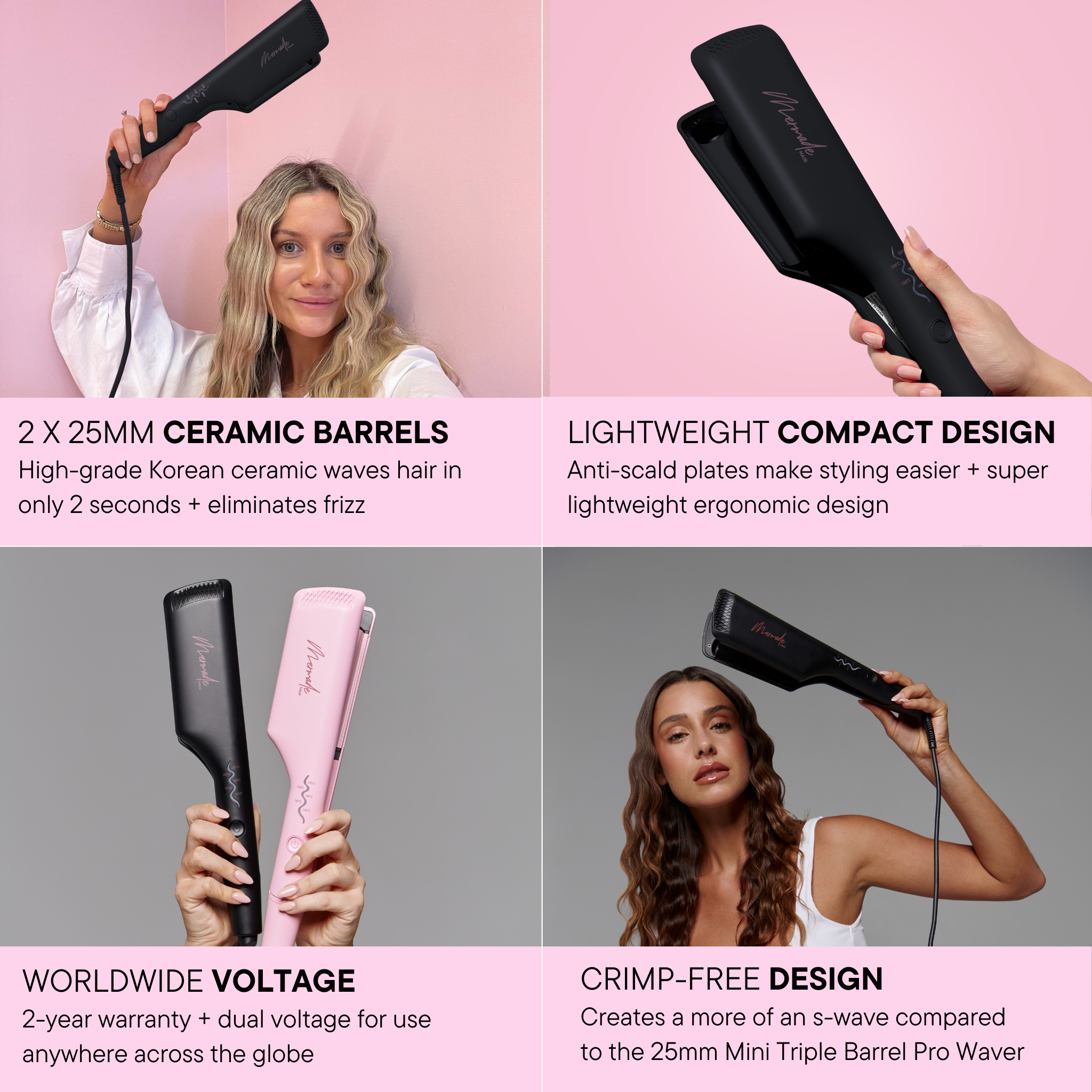 Features and benefits of the Mermade Hair Double Waver Black