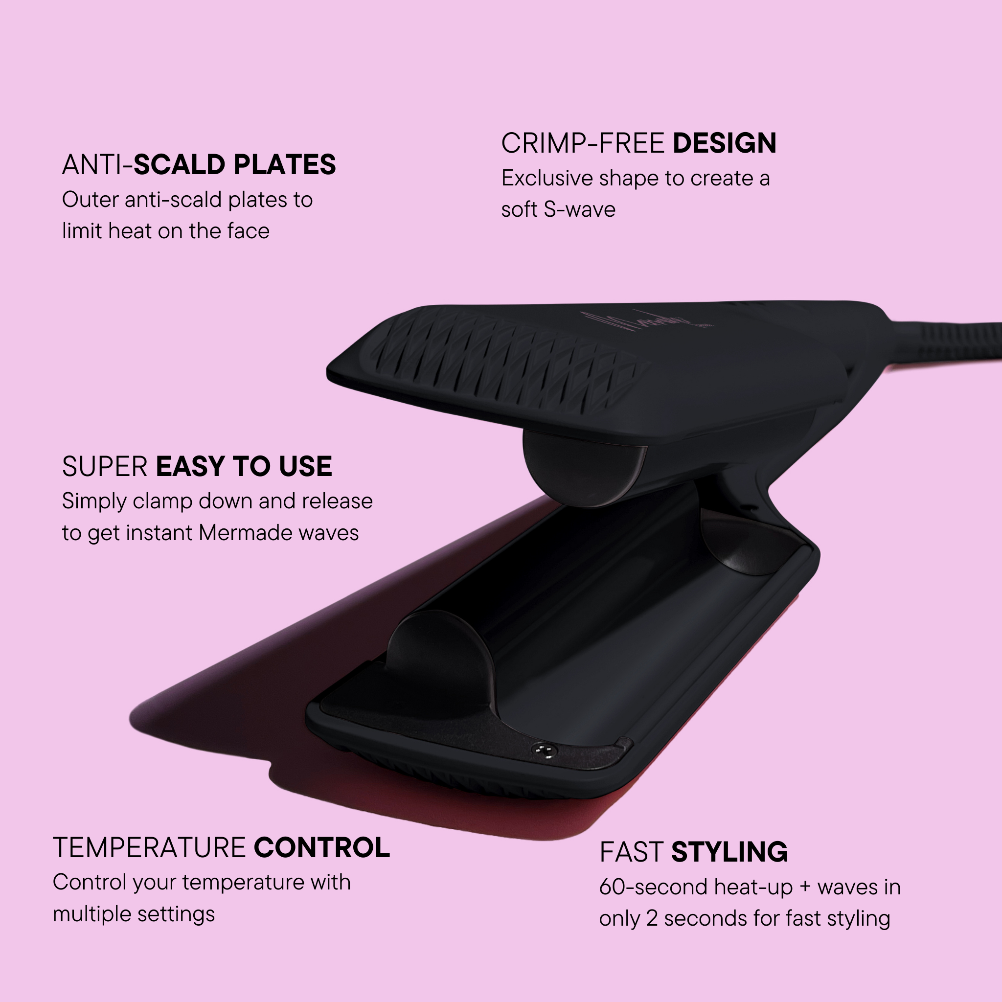 Features and benefits of the Mermade Hair Double Waver Black