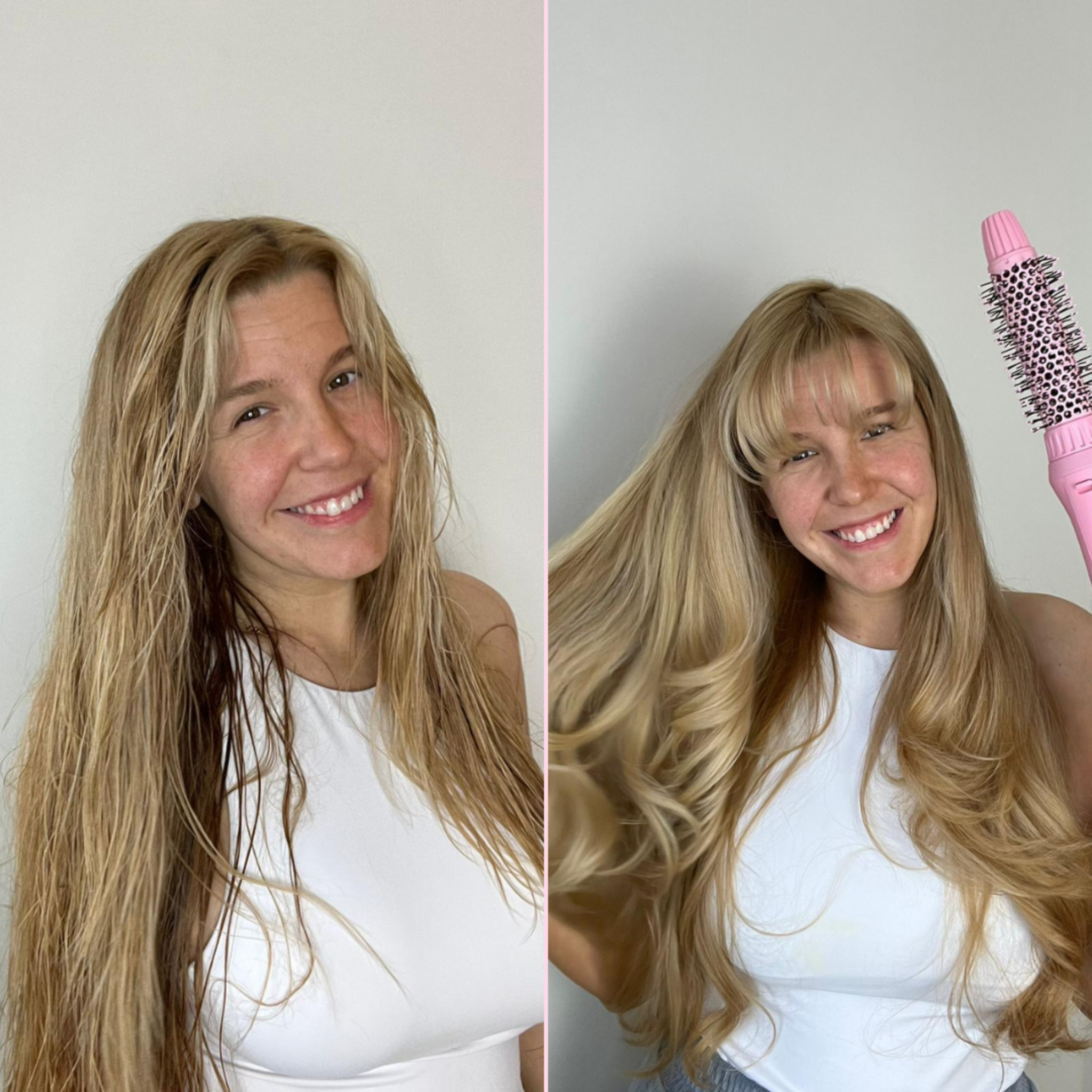 Before and after results  of the Interchangeable Blow Dry Brush