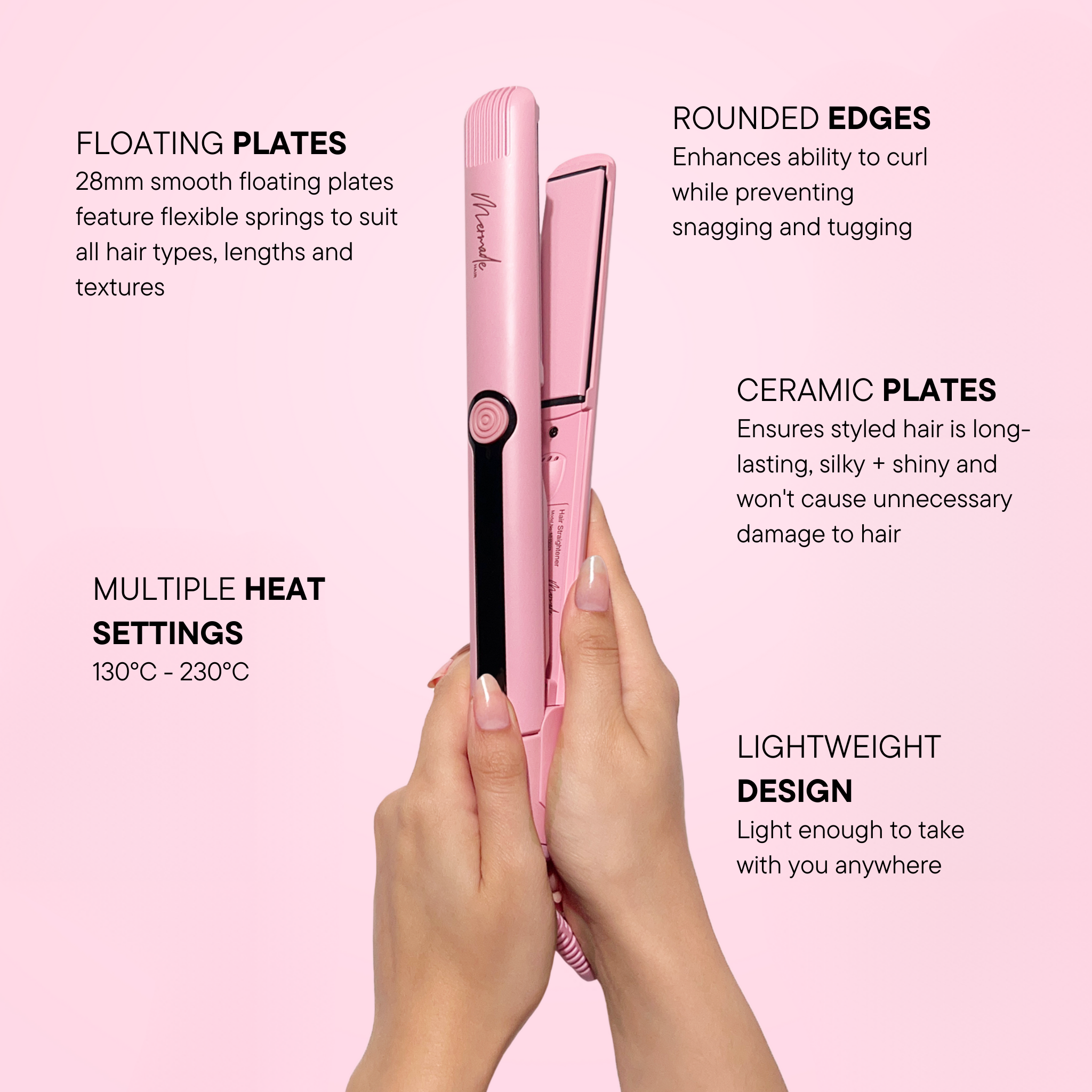 Features and benefits of the Mermade Hair Straightener - 1.1 Inch