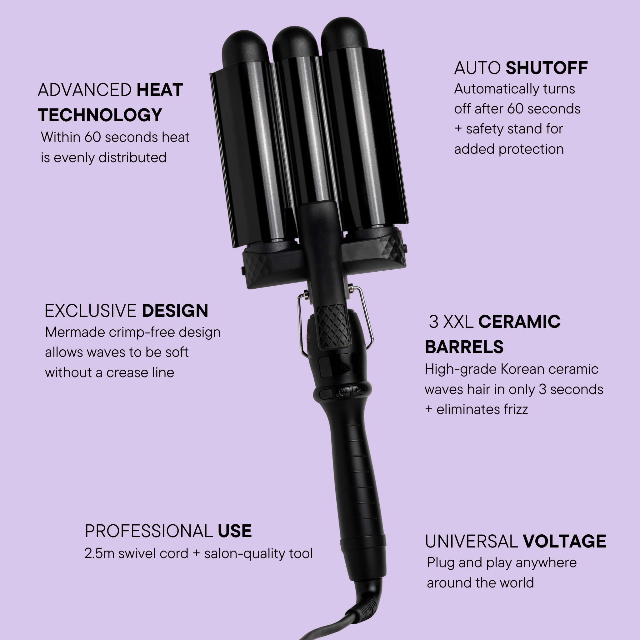 Features and Benefits of Mermade PRO Hair Waver - 1.25" Black