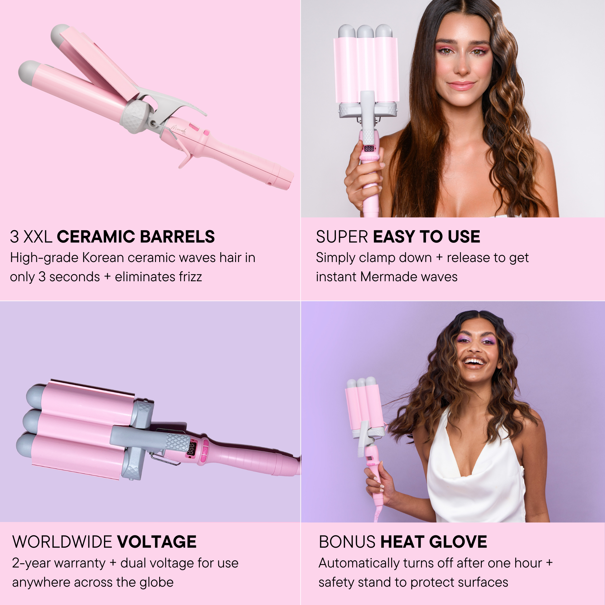 Features and Benefits of the Mermade PRO Hair Waver - 1.25" Pink